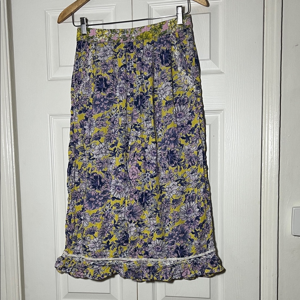 Anthropologie Floral Wide Leg Cotton Pant Women’s Small